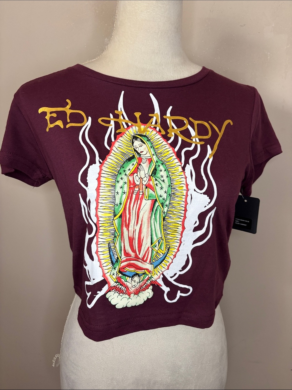 Ed Hardy Mary Cabernet Cropped Tee